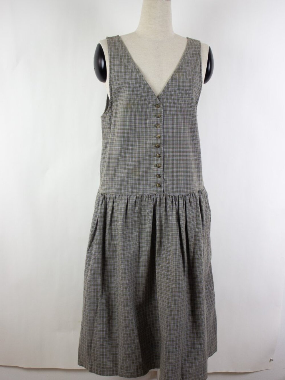 Vintage 90s GAP Button Up Jumper Maxi Dress Cottagecore Plaid - Picture 7 of 10